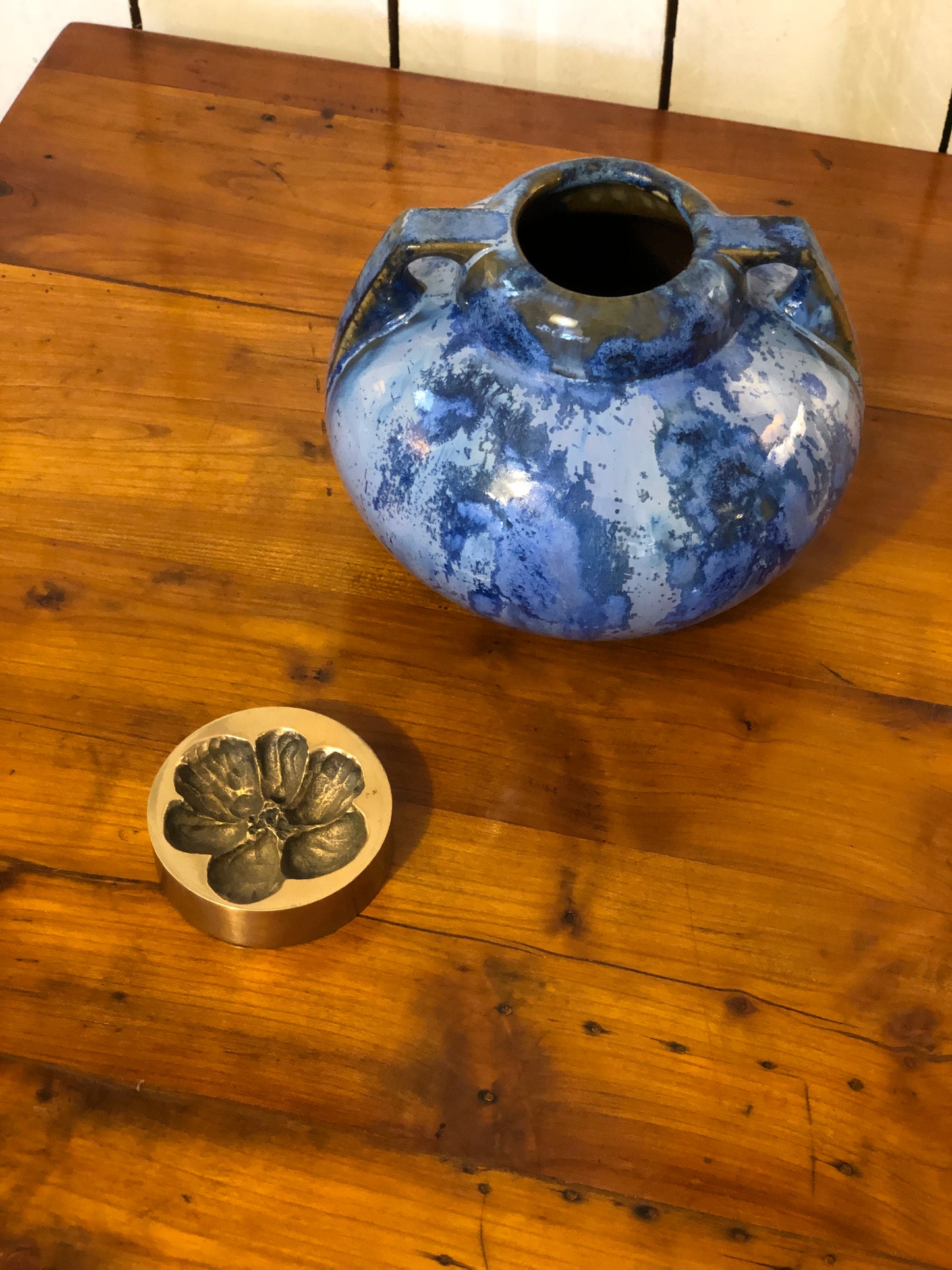 Vase en céramique bleu signé FULPER années 30